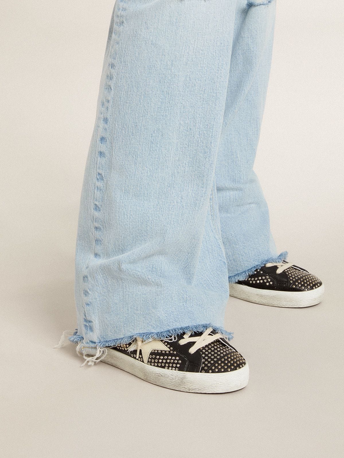 Women’s Super-Star in studded black nappa with white leather star - Golden Goose Women