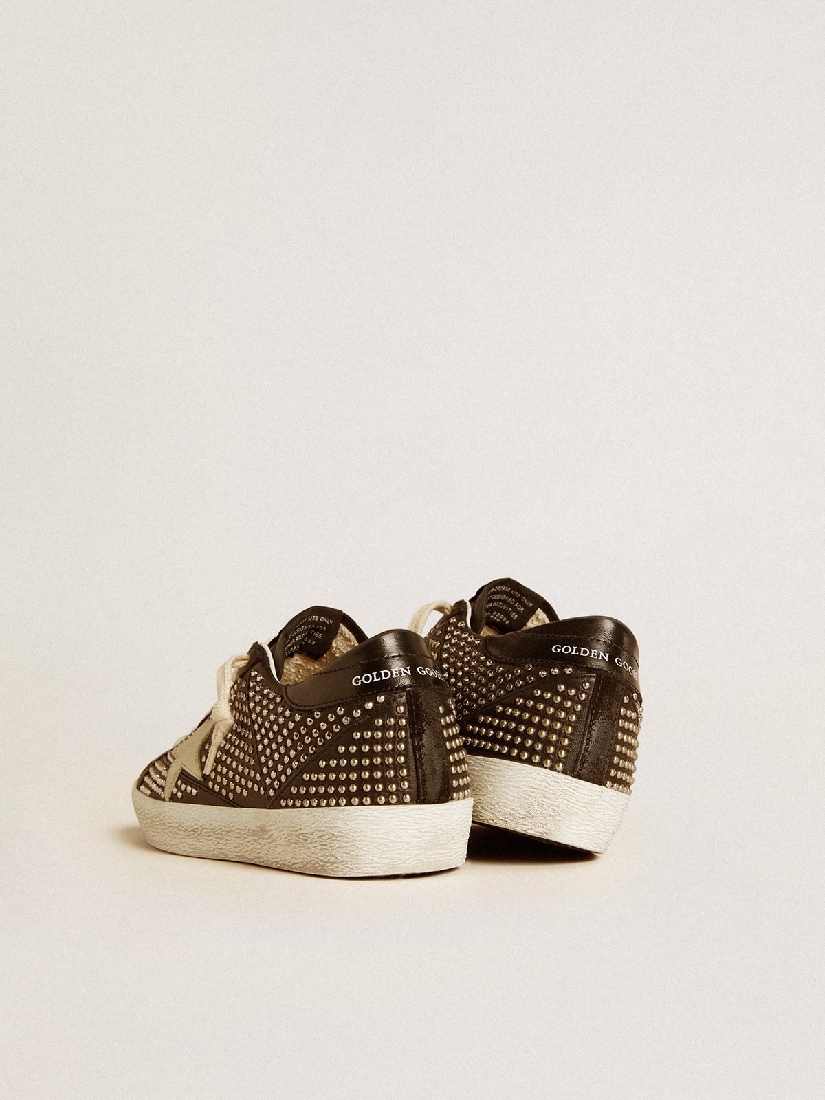 Women’s Super-Star in studded black nappa with white leather star - Golden Goose Women