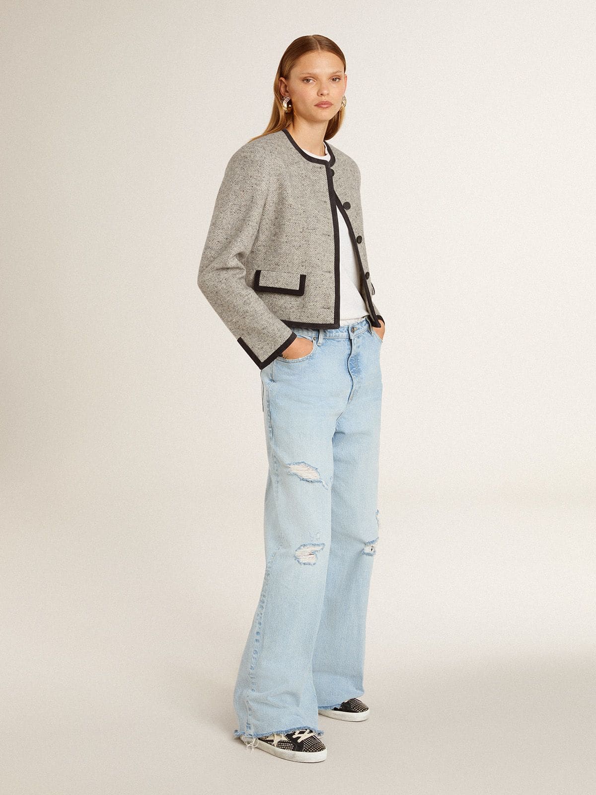 Women’s Super-Star in studded black nappa with white leather star - Golden Goose Women