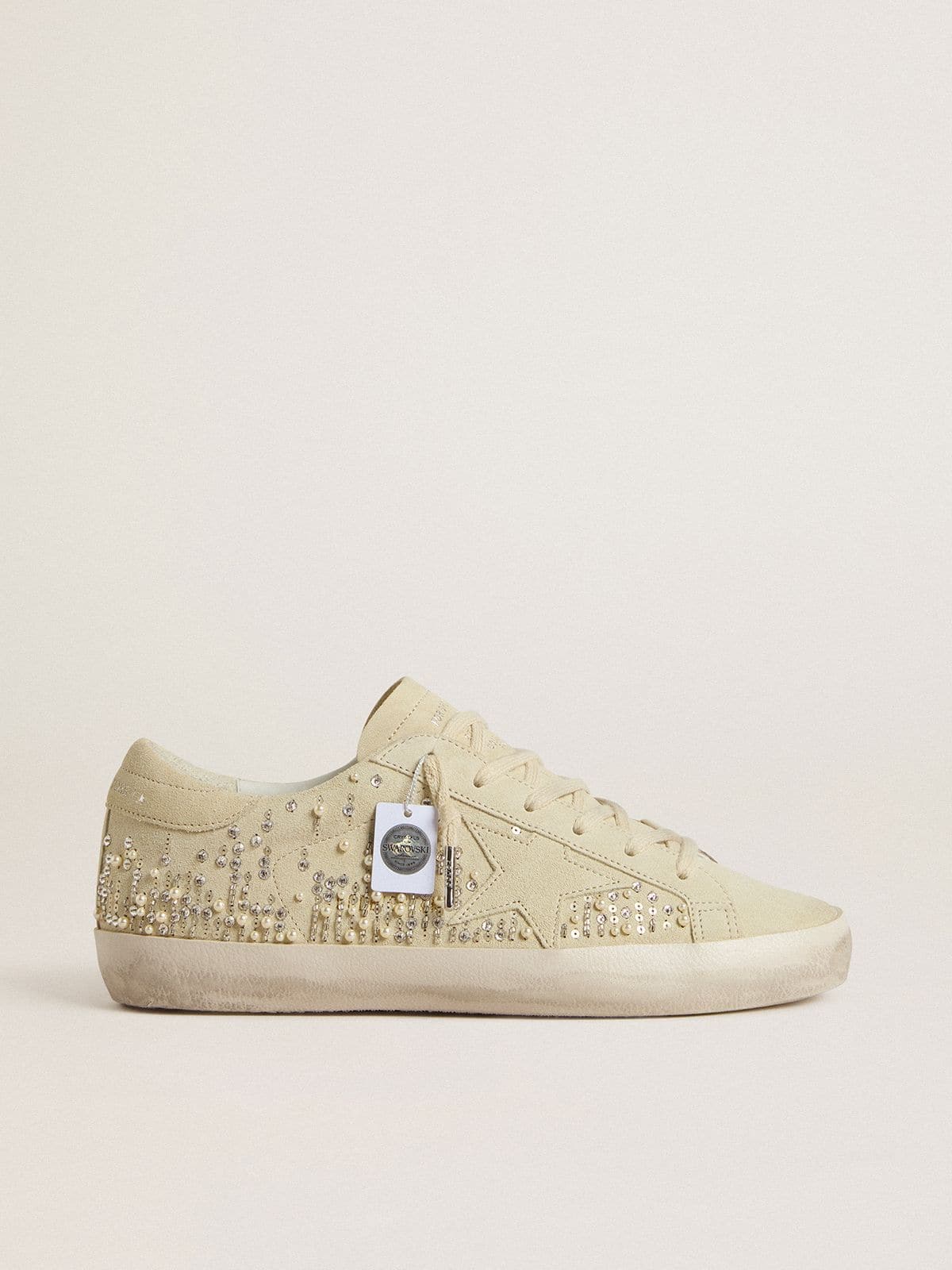 Women’s Super-Star in beige suede with pearls and Swarovski crystals - Golden Goose Women