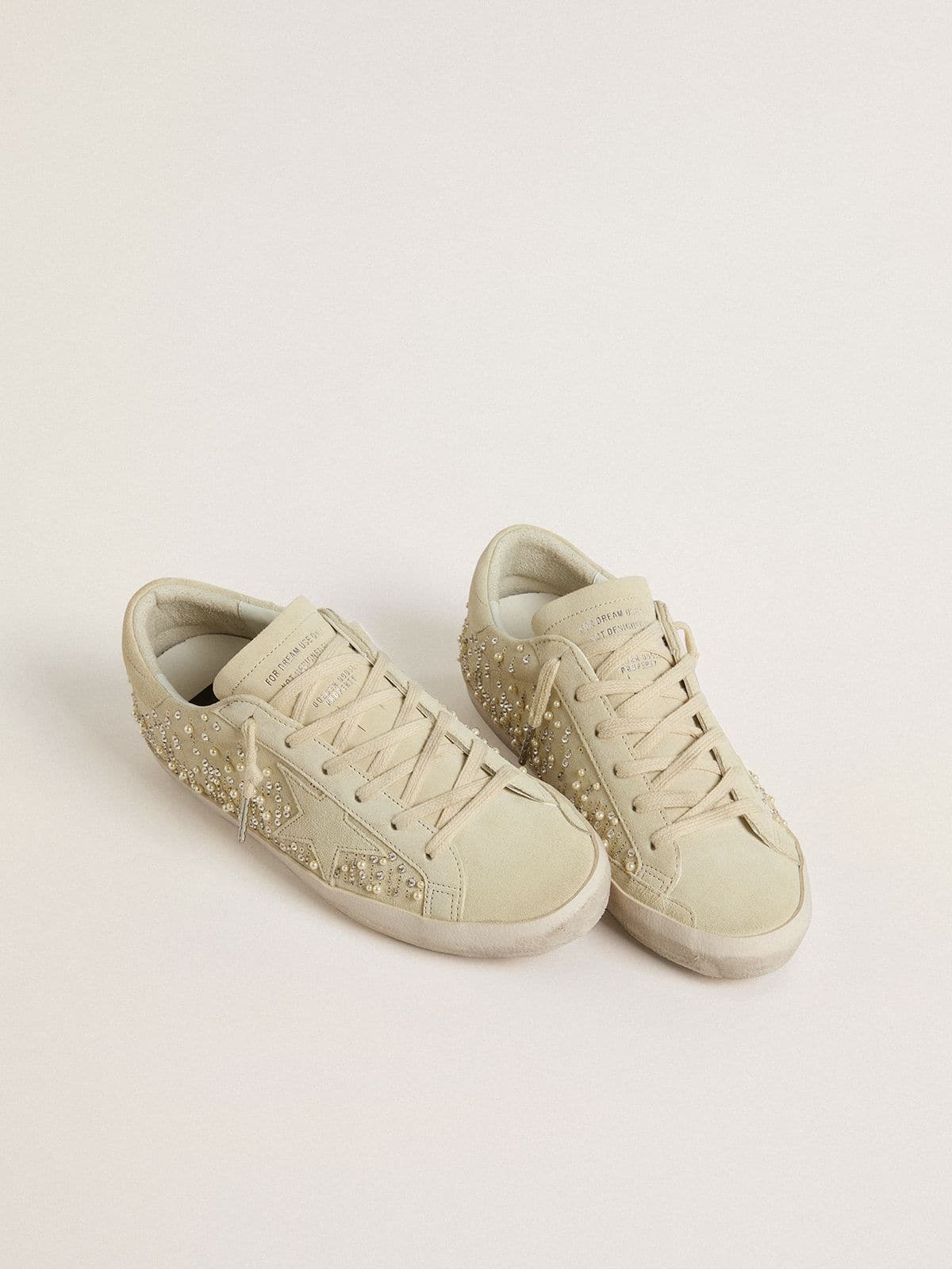 Women’s Super-Star in beige suede with pearls and Swarovski crystals - Golden Goose Women