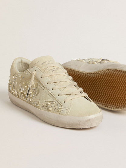 Women’s Super-Star in beige suede with pearls and Swarovski crystals - Golden Goose Women