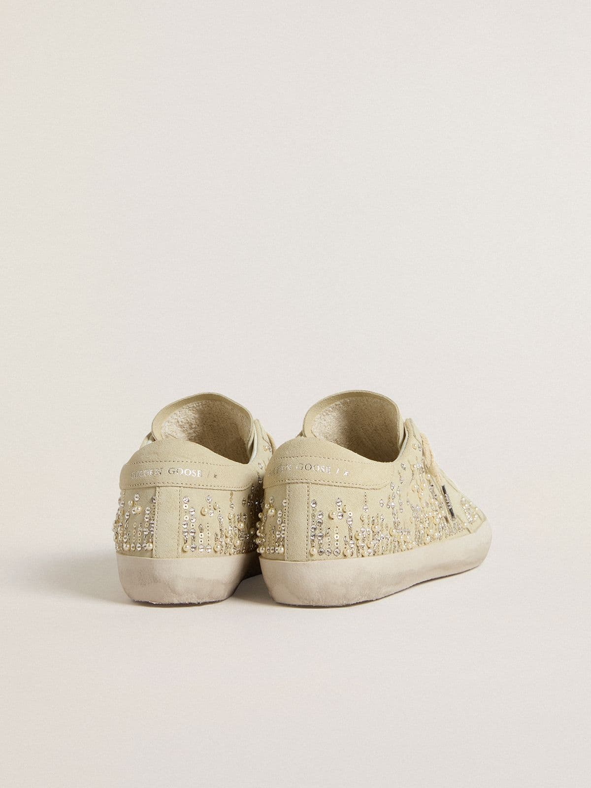 Women’s Super-Star in beige suede with pearls and Swarovski crystals - Golden Goose Women