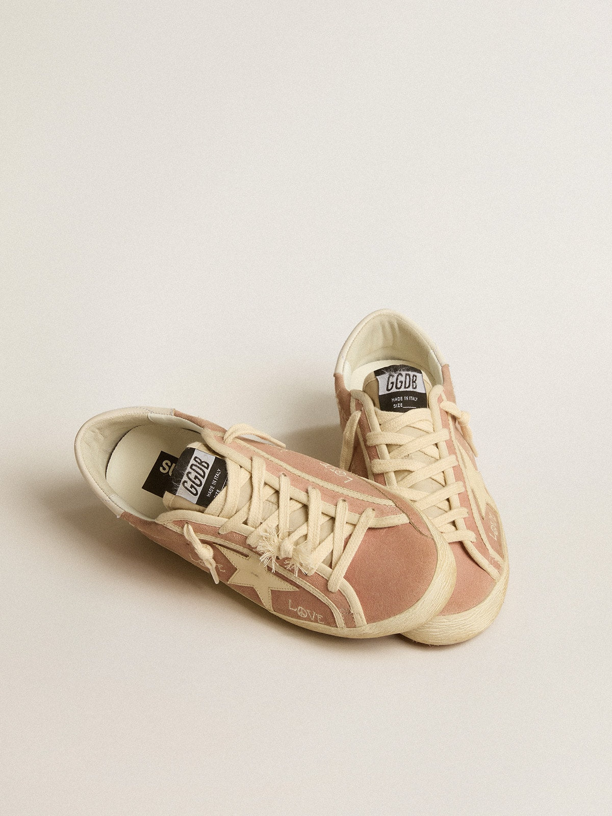 Women's Super-Star in powder-pink suede with cream leather star - Golden Goose Women