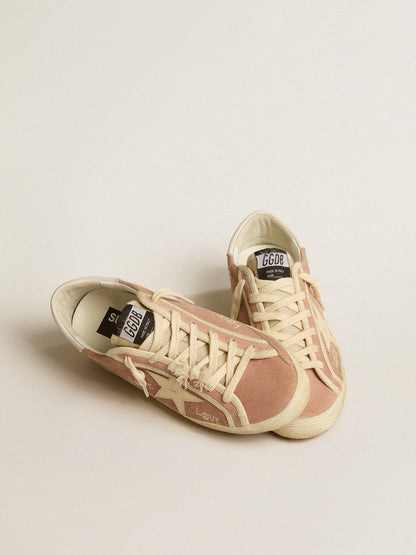 Women's Super-Star in powder-pink suede with cream leather star - Golden Goose Women