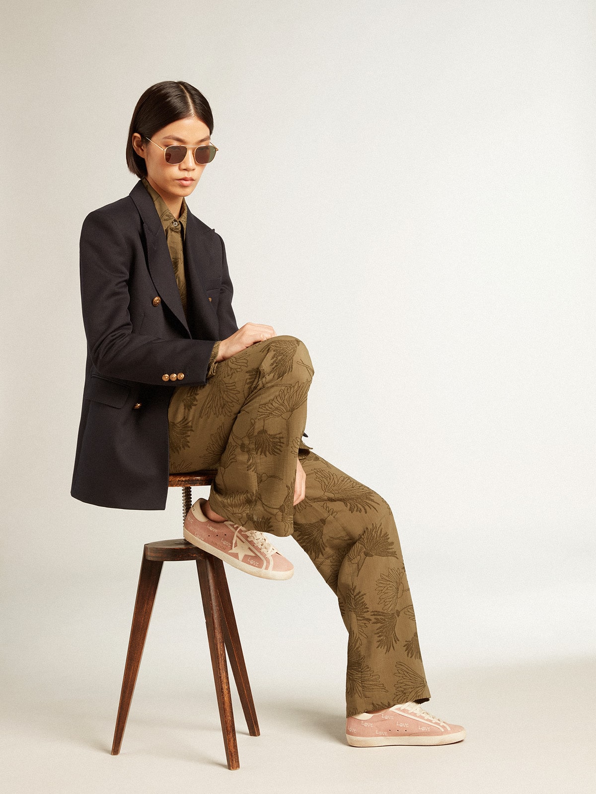 Women's Super-Star in powder-pink suede with cream leather star - Golden Goose Women