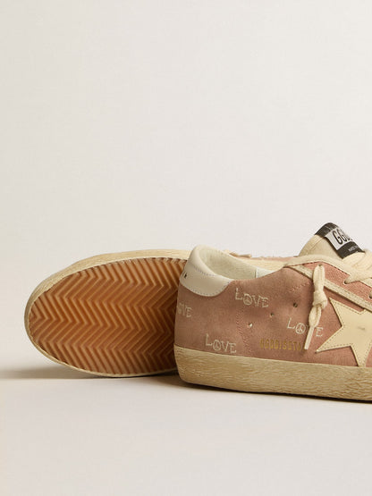 Women's Super-Star in powder-pink suede with cream leather star - Golden Goose Women