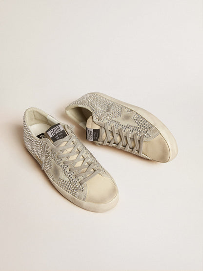 Super-Star in nubuck with Swarovski crystals and ice-gray suede star - Golden Goose Women