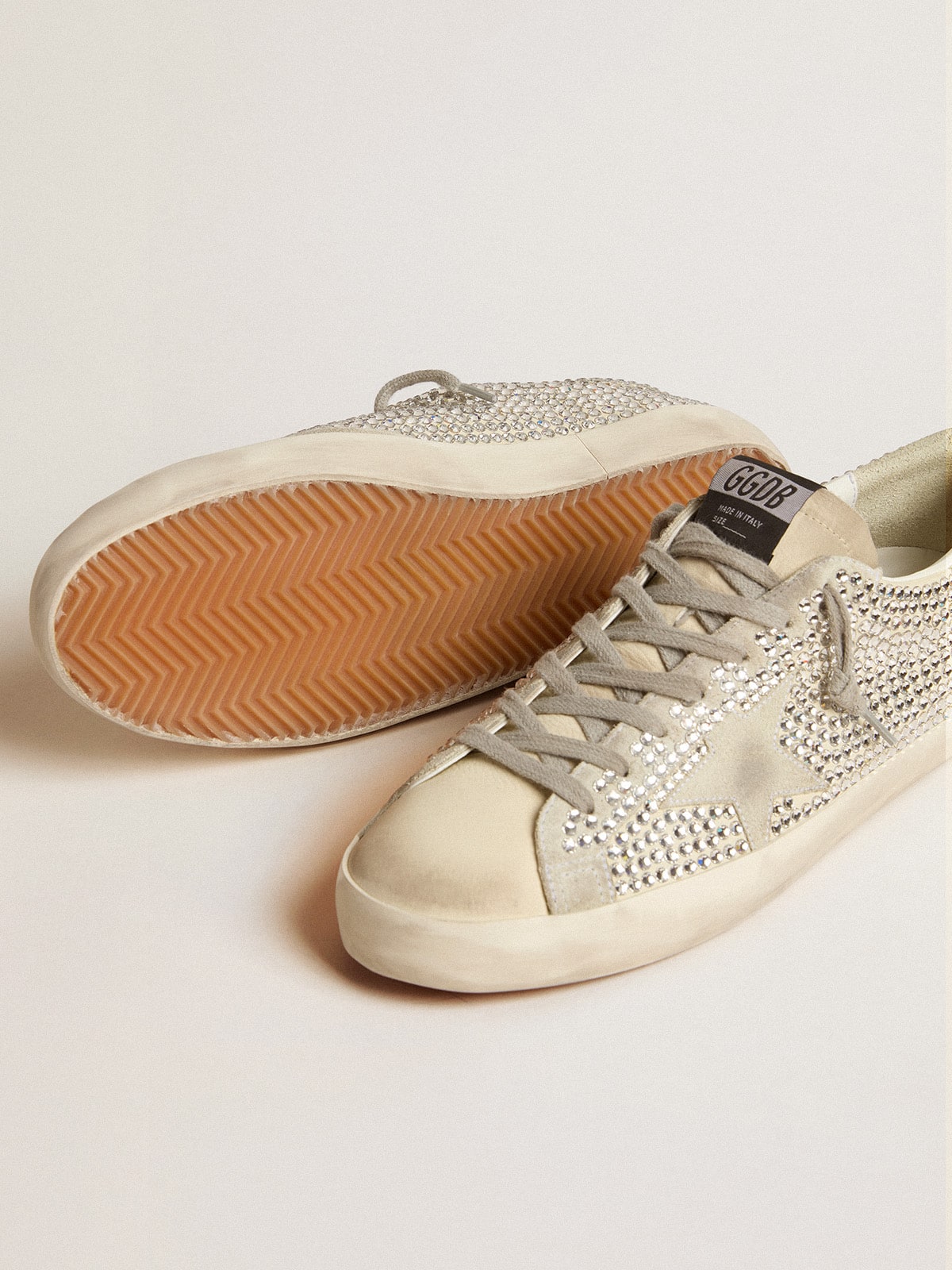 Super-Star in nubuck with Swarovski crystals and ice-gray suede star - Golden Goose Women