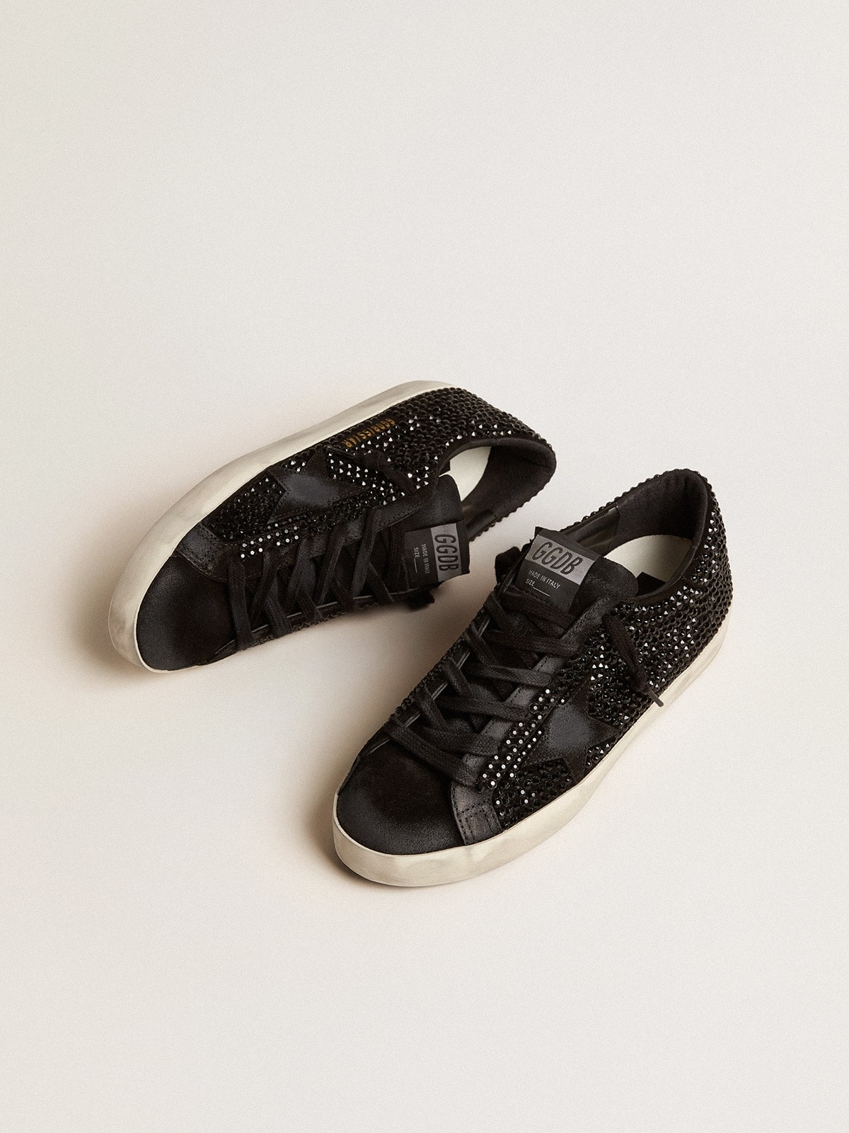 Super-Star in black suede with Swarovski crystals and black suede star - Golden Goose Women