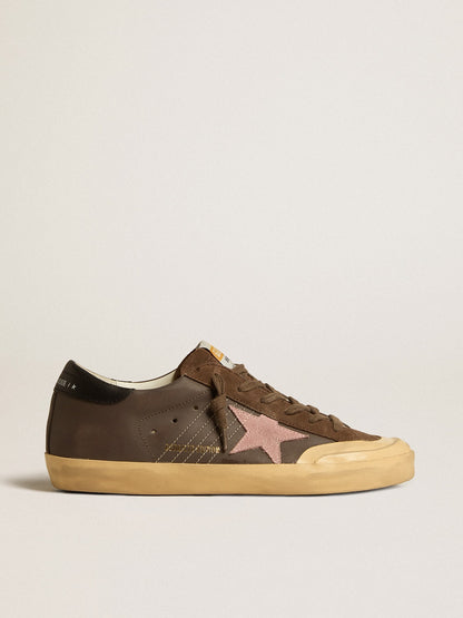 Women's Super-Star Penstar LTD in brown leather with pink suede star - Golden Goose Women