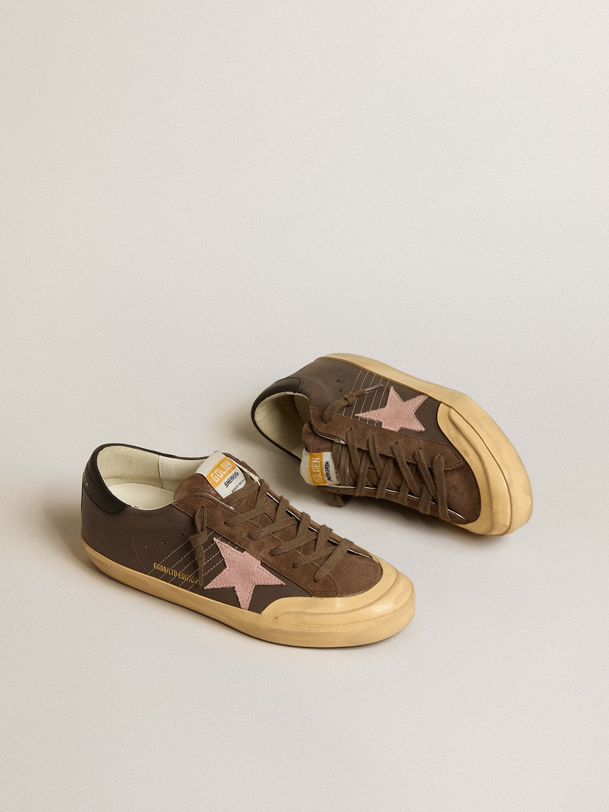 Women's Super-Star Penstar LTD in brown leather with pink suede star - Golden Goose Women