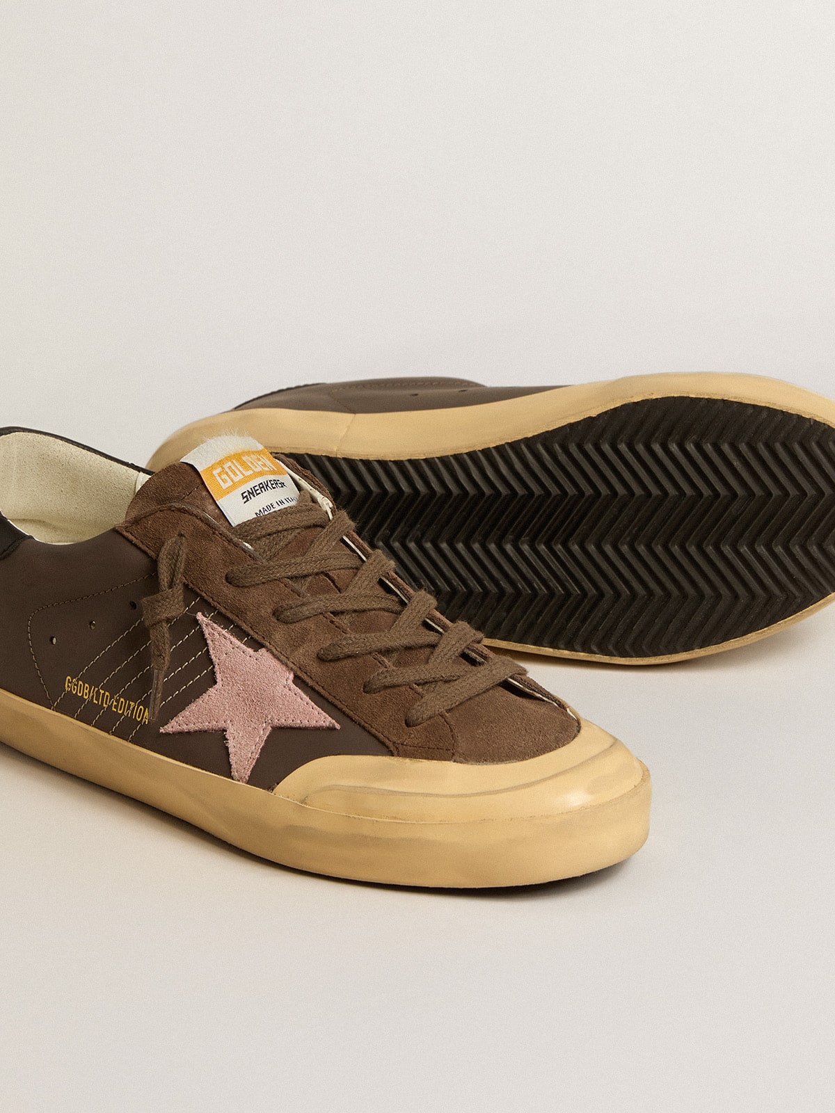 Women's Super-Star Penstar LTD in brown leather with pink suede star - Golden Goose Women