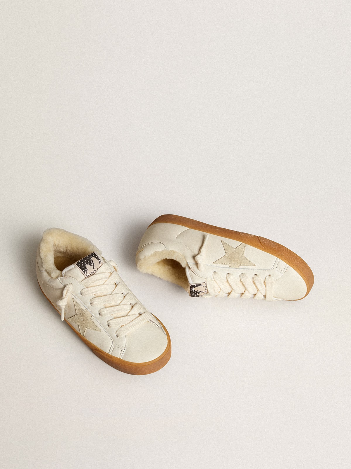 Super-Star in white nappa with suede star and shearling lining - Golden Goose Women