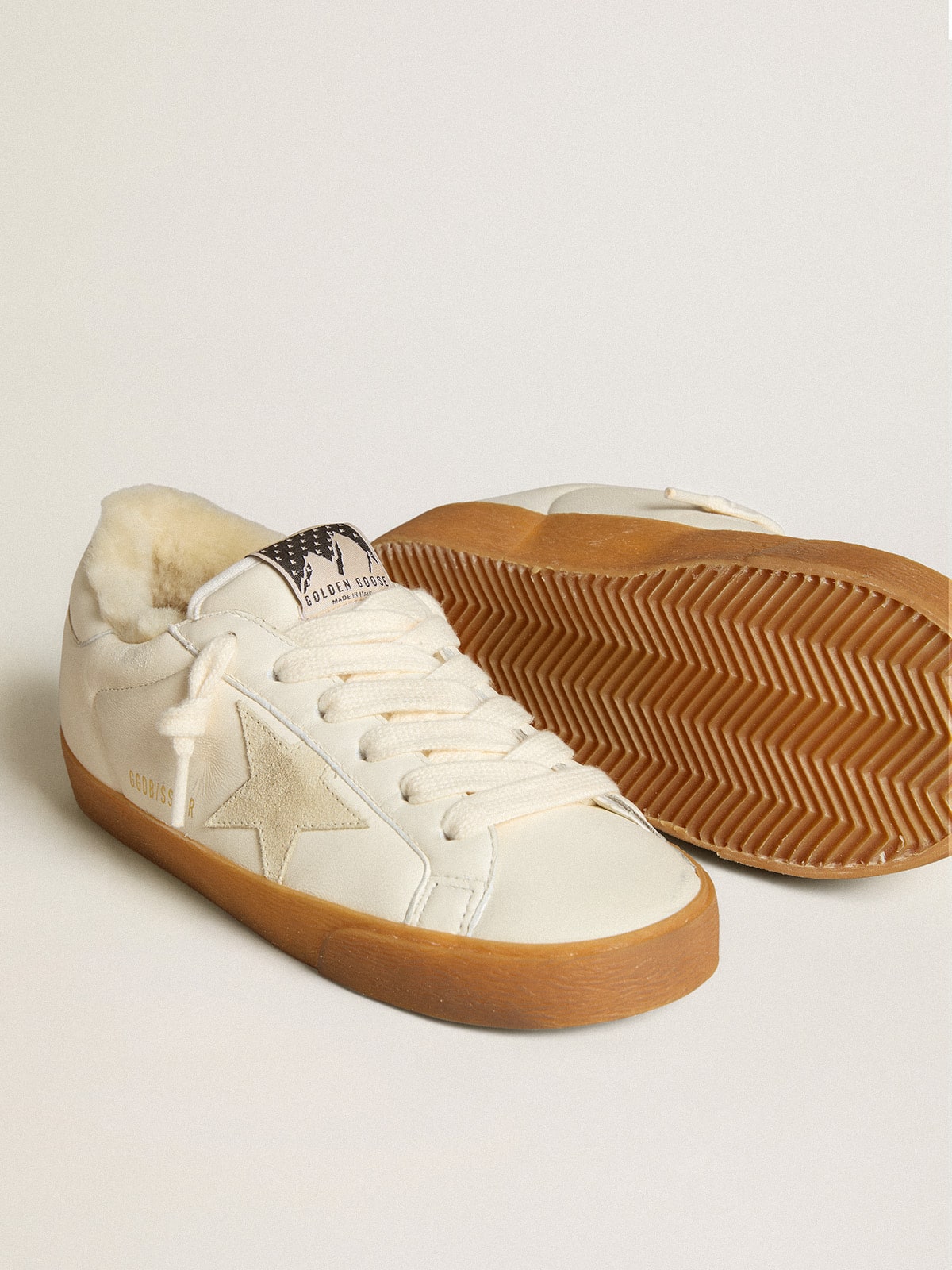 Super-Star in white nappa with suede star and shearling lining - Golden Goose Women