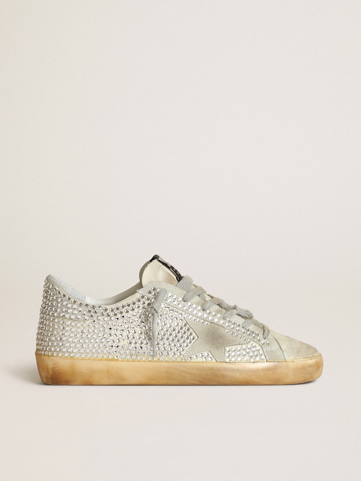 Women’s Super-Star in aged white nubuck with Swarovski crystals - Golden Goose Women