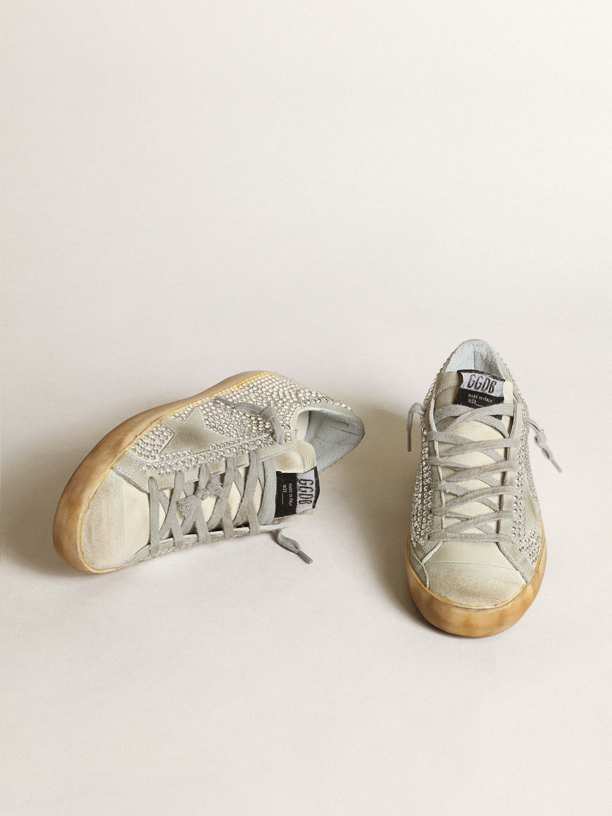 Women’s Super-Star in aged white nubuck with Swarovski crystals - Golden Goose Women