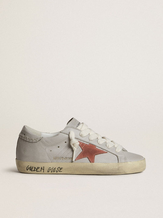 Women's Super-Star LTD in gray leather with brick-red suede star - Golden Goose Women