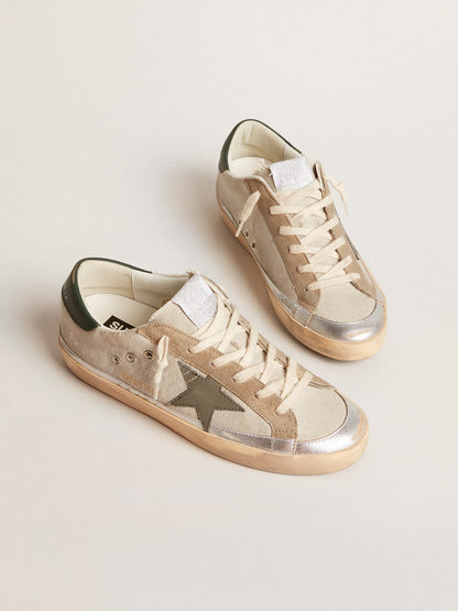 Super-Star in gray canvas with a green leather star and heel tab - Golden Goose Women