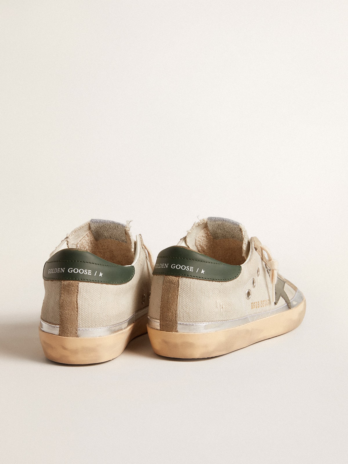 Super-Star in gray canvas with a green leather star and heel tab - Golden Goose Women