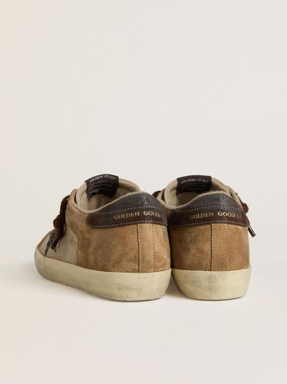 Women's Super-Star in beige and brown suede with brown glitter star - Golden Goose Women