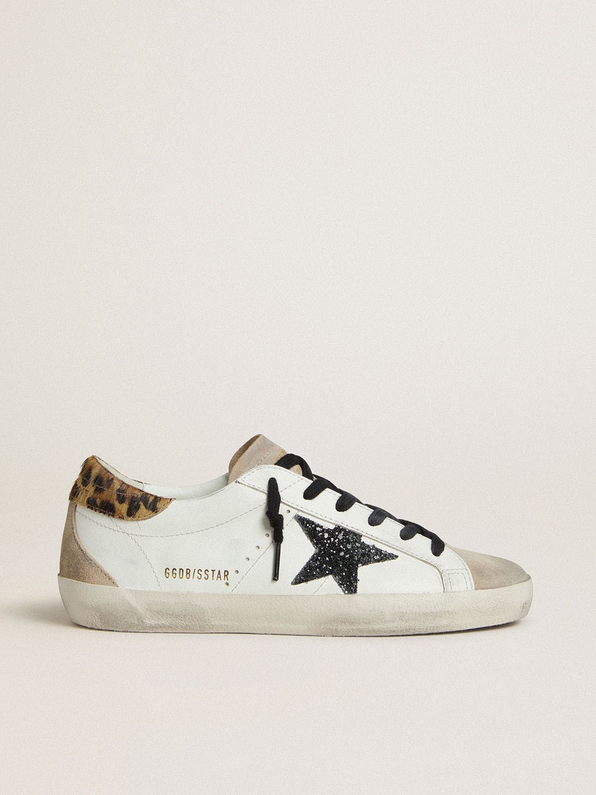 Women's Super-Star with black glitter star and leopard-print pony skin heel tab - Golden Goose Women