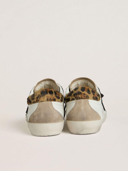 Women's Super-Star with black glitter star and leopard-print pony skin heel tab - Golden Goose Women