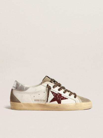 Super-Star with burgundy glitter star and silver heel tab - Golden Goose Women