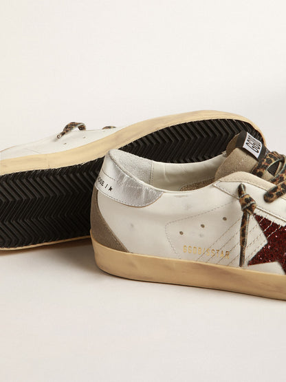 Super-Star with burgundy glitter star and silver heel tab - Golden Goose Women