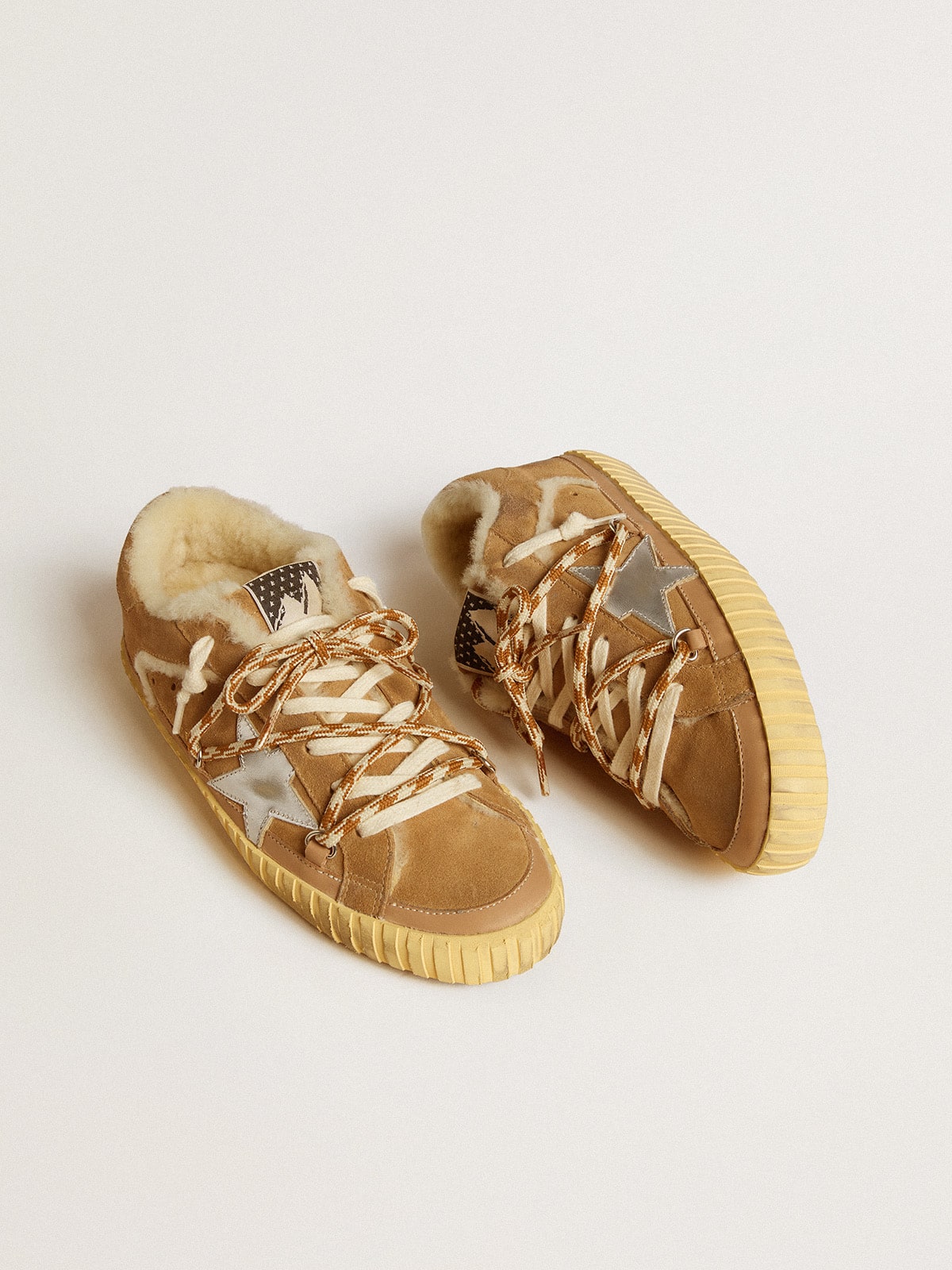 Super-Star in beige suede and shearling with metallic leather star - Golden Goose Women