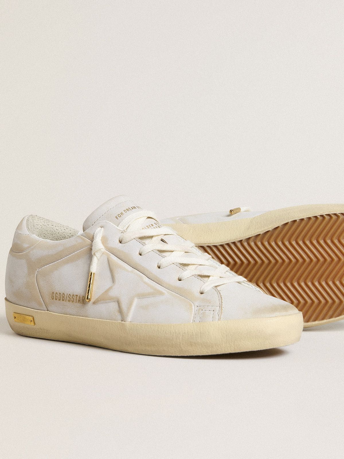 Women’s Super-Star with white leather star and heel tab with lived-in effect - Golden Goose Women