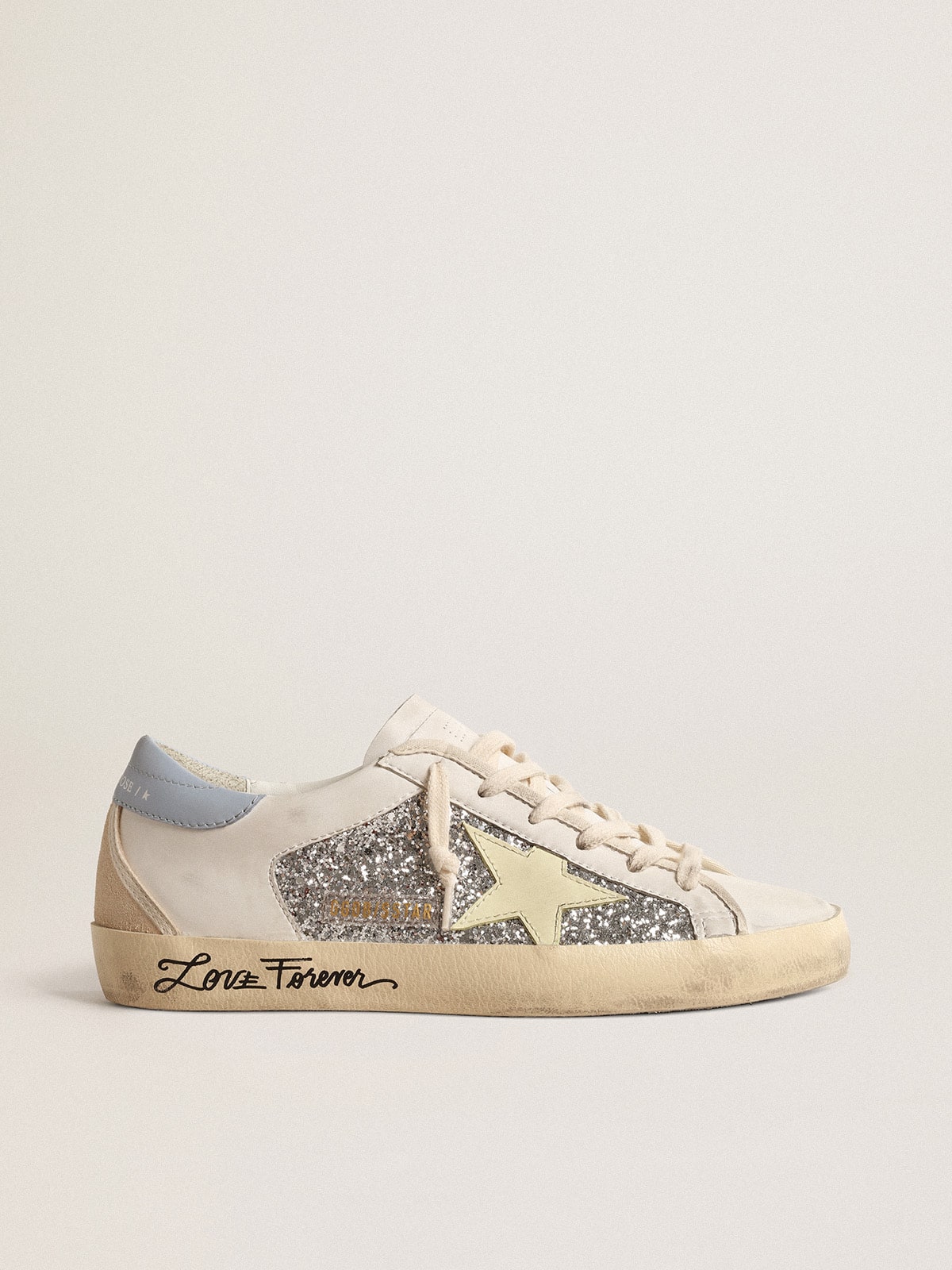 Bio-based Super-Star with silver glitter and yellow leather star - Golden Goose Women