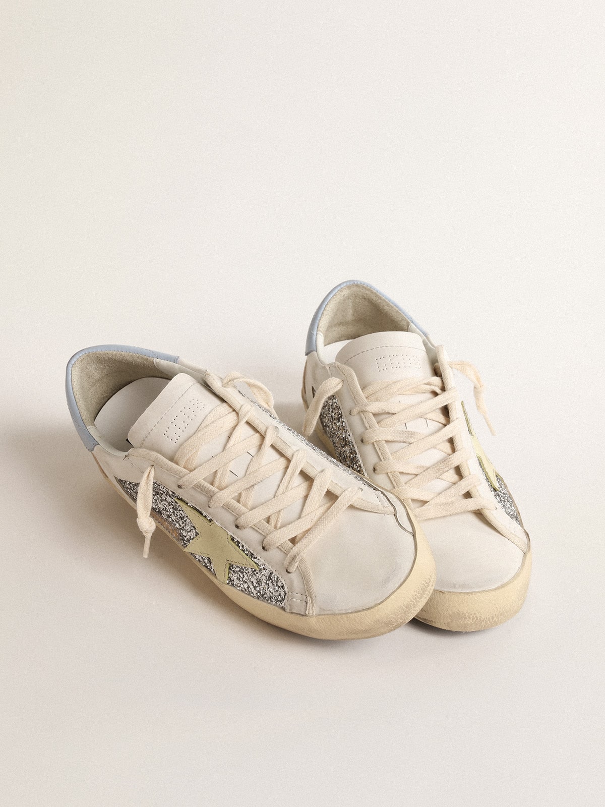 Bio-based Super-Star with silver glitter and yellow leather star - Golden Goose Women