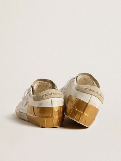 Women's Super-Star LTD in white leather with ice-gray suede inserts and gold-colored tape - Golden Goose Women
