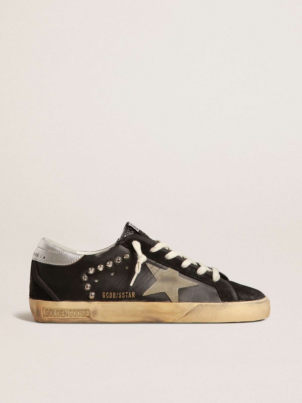Women’s Super-Star in black leather and suede with silver studs - Golden Goose Women