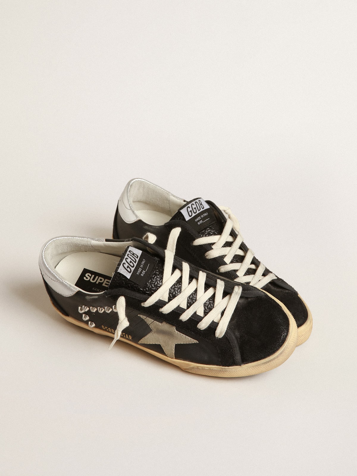 Women’s Super-Star in black leather and suede with silver studs - Golden Goose Women