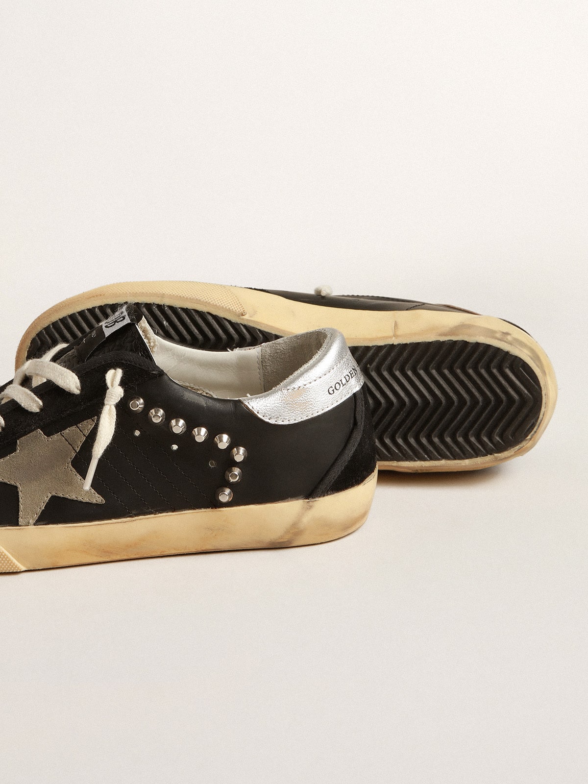 Women’s Super-Star in black leather and suede with silver studs - Golden Goose Women