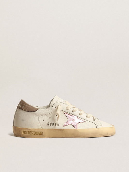 Women's Super-Star in white nappa with pink metallic leather star - Golden Goose Women