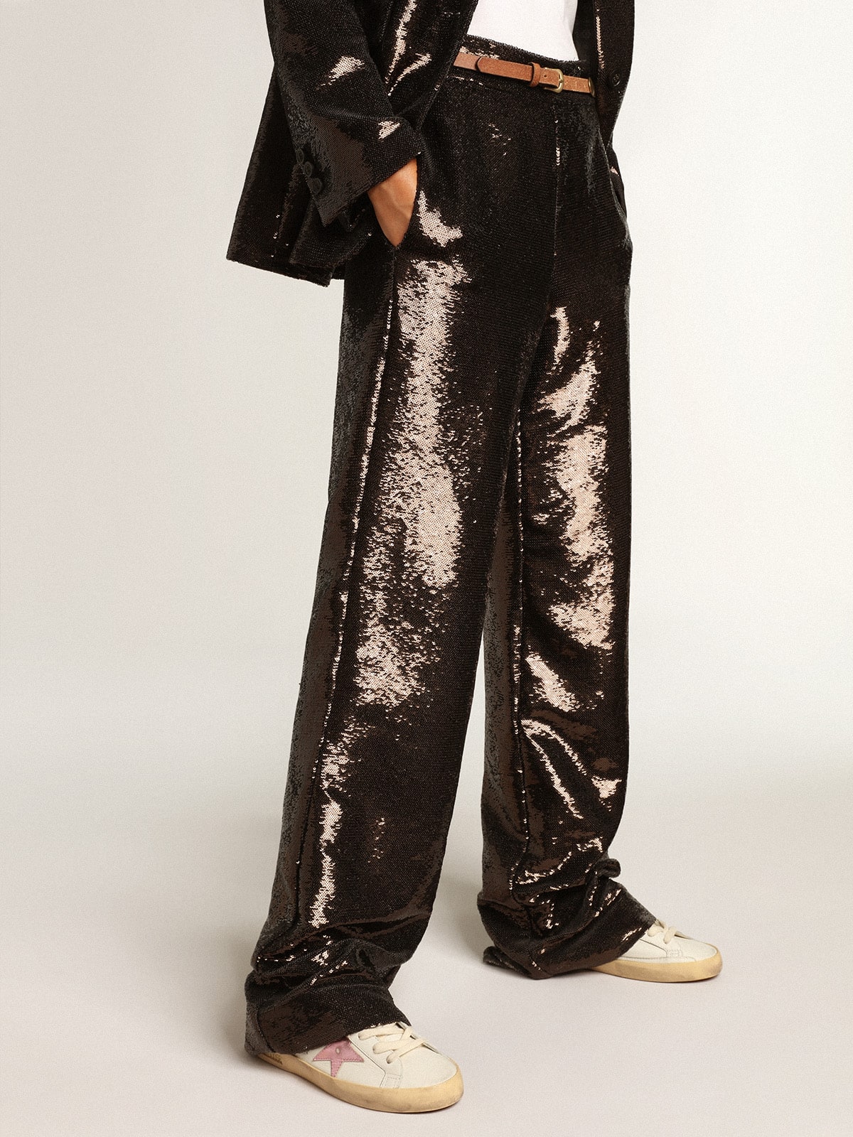Women's Super-Star in white nappa with pink metallic leather star - Golden Goose Women