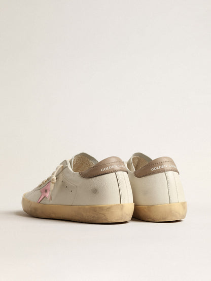 Women's Super-Star in white nappa with pink metallic leather star - Golden Goose Women