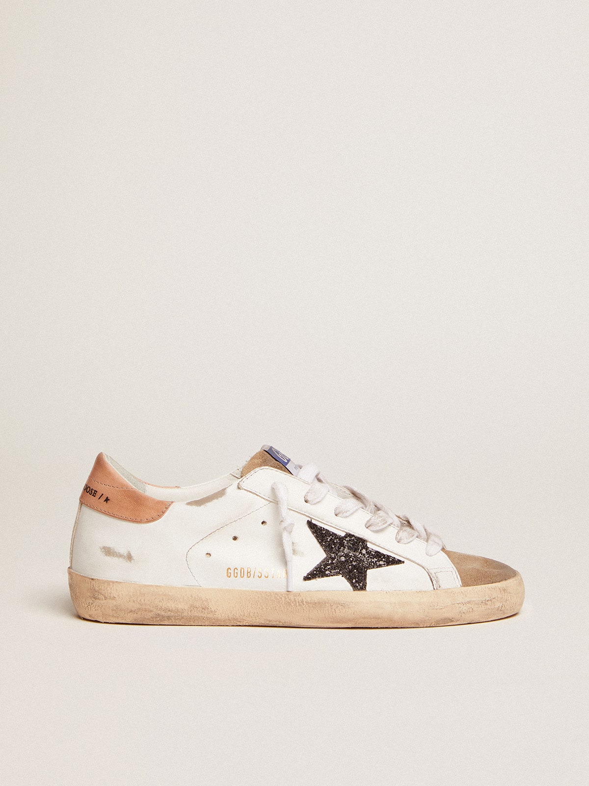 Women's Super-Star with black glitter star and pink heel tab - Golden Goose Women