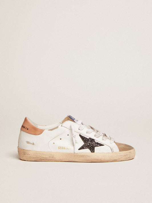 Women's Super-Star with black glitter star and pink heel tab - Golden Goose Women