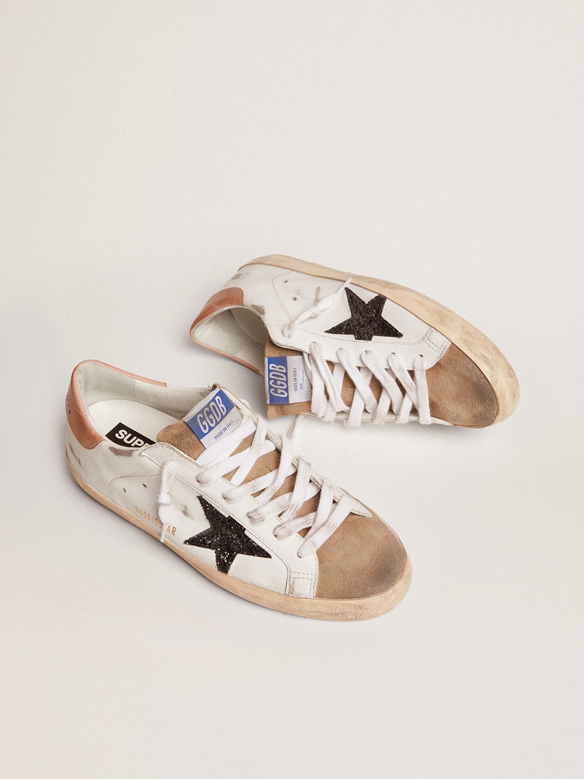 Women's Super-Star with black glitter star and pink heel tab - Golden Goose Women