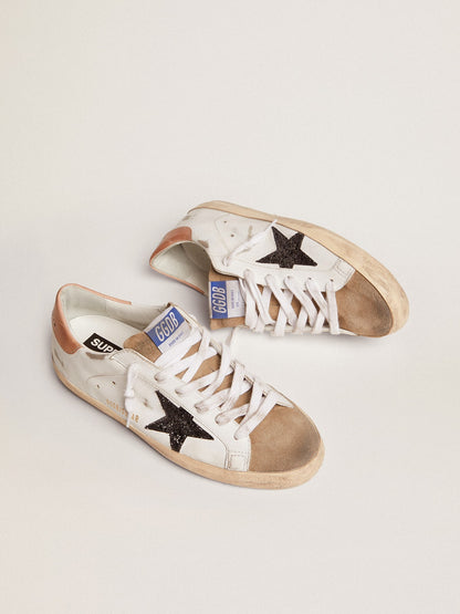 Women's Super-Star with black glitter star and pink heel tab - Golden Goose Women