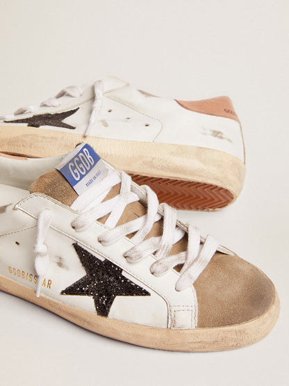 Women's Super-Star with black glitter star and pink heel tab - Golden Goose Women