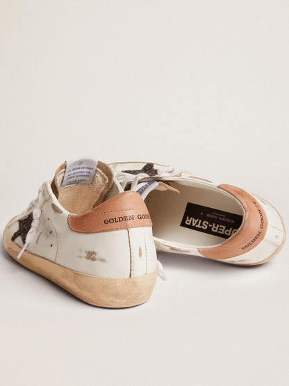 Women's Super-Star with black glitter star and pink heel tab - Golden Goose Women
