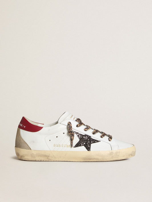 Women's Super-Star in nappa with glitter star and red nappa heel tab - Golden Goose Women