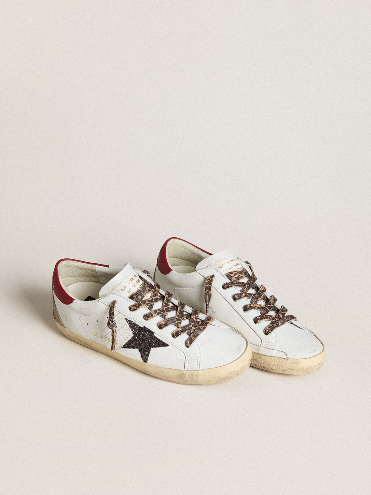 Women's Super-Star in nappa with glitter star and red nappa heel tab - Golden Goose Women