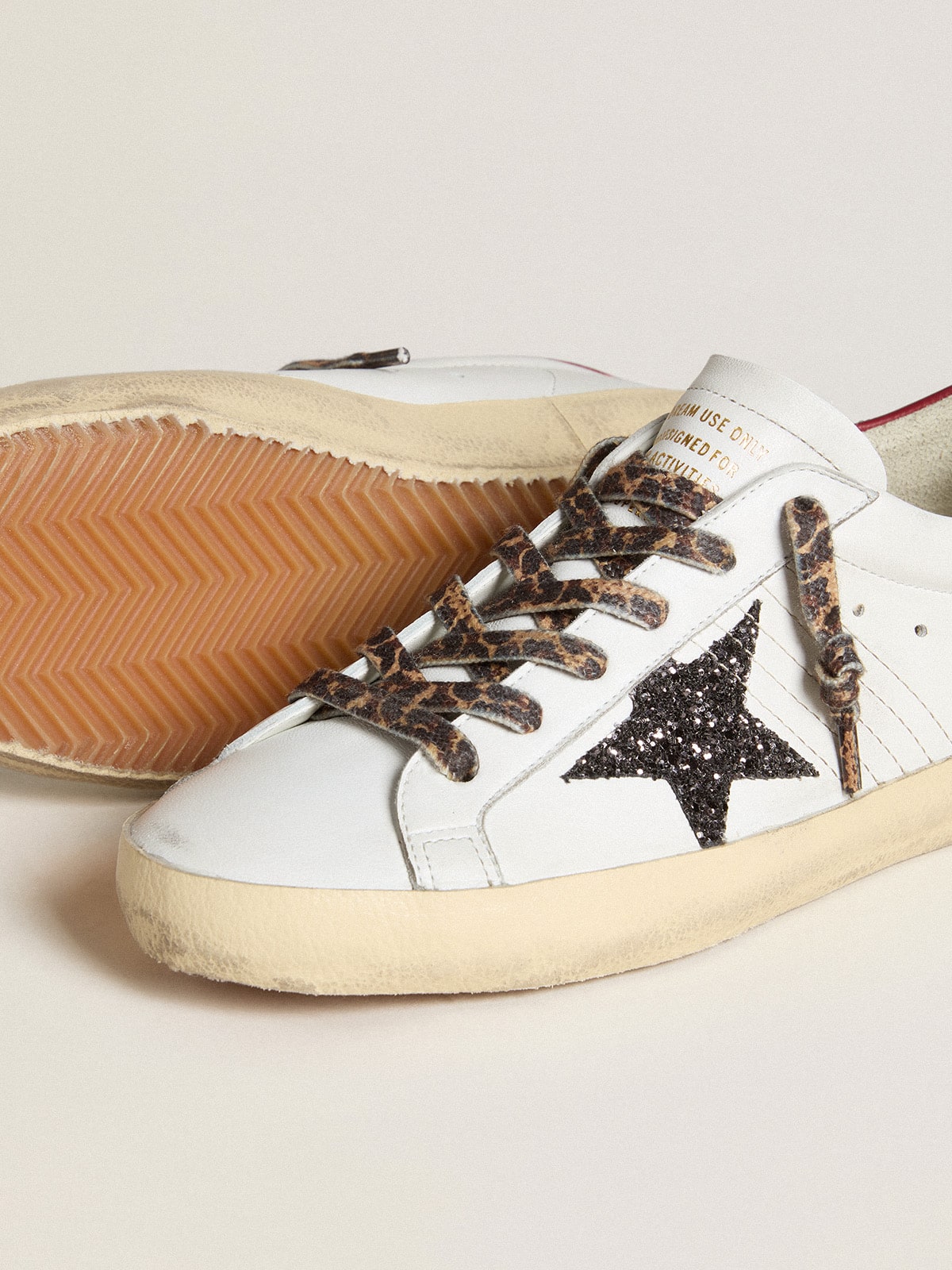 Women's Super-Star in nappa with glitter star and red nappa heel tab - Golden Goose Women
