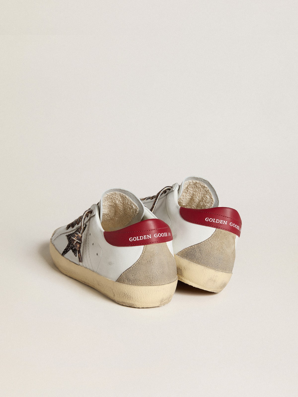 Women's Super-Star in nappa with glitter star and red nappa heel tab - Golden Goose Women